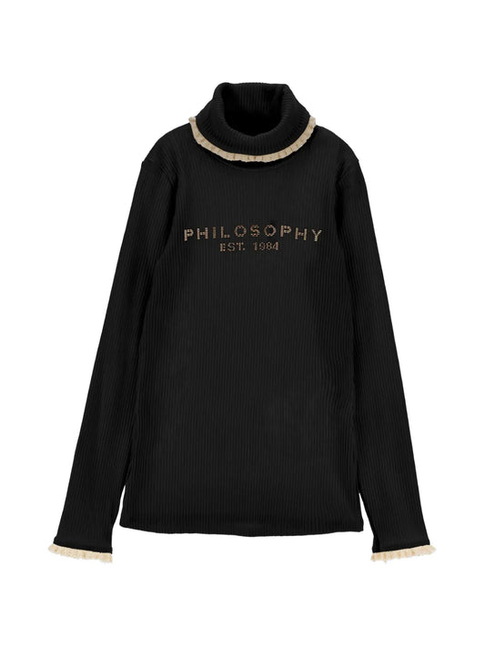 Philosophy Ribbed Logo Turtleneck w/ Lace Detail