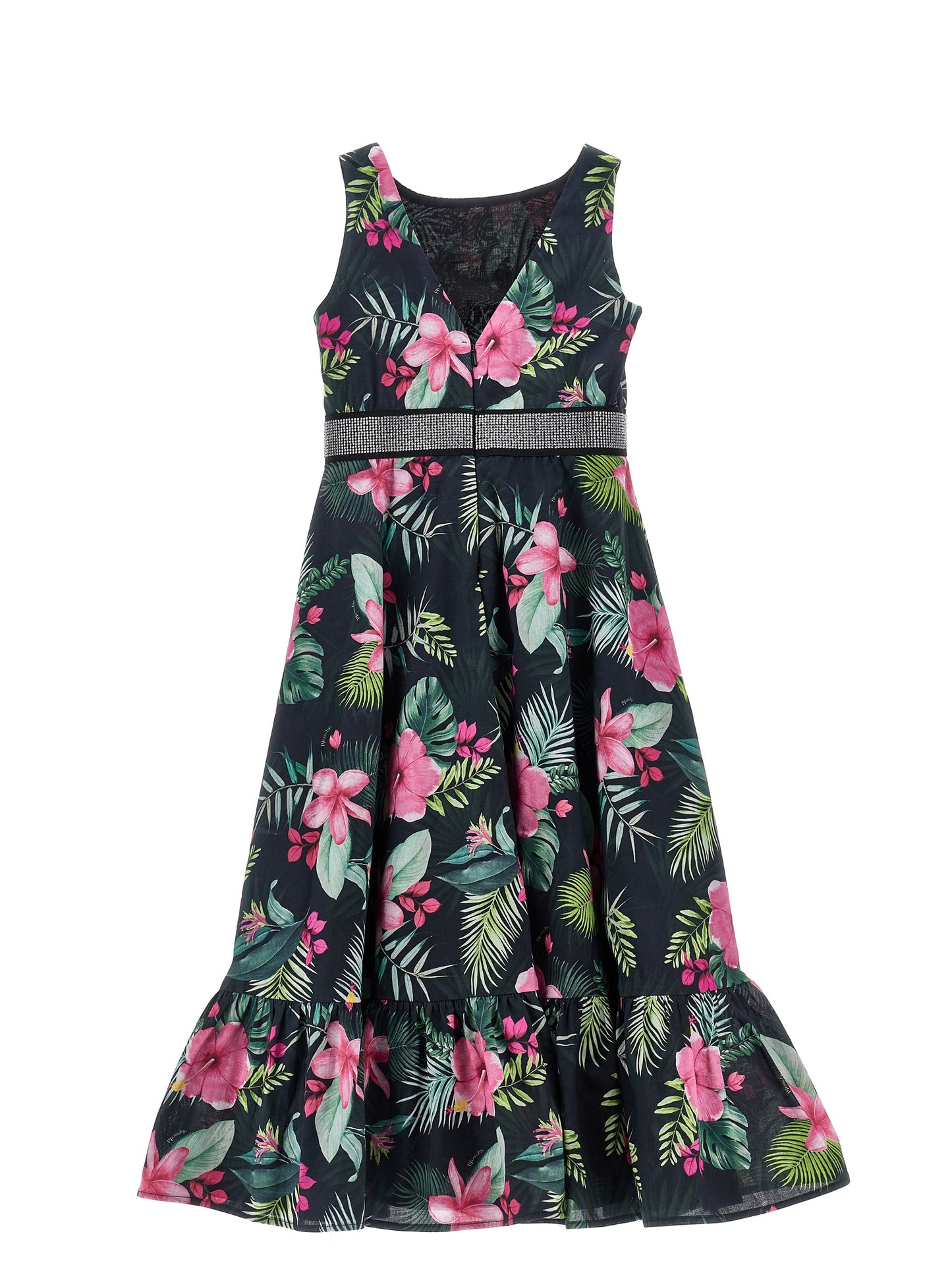 Monnalisa Sleeveless Floral Jungle Print Dress w/ Belt