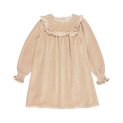 Buho LS Ruffled Yoke Velour Dress