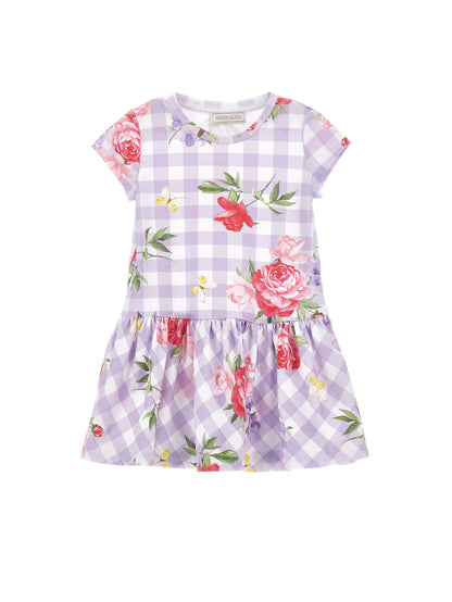 Monnalisa Plaid Bouquet Print Dress
