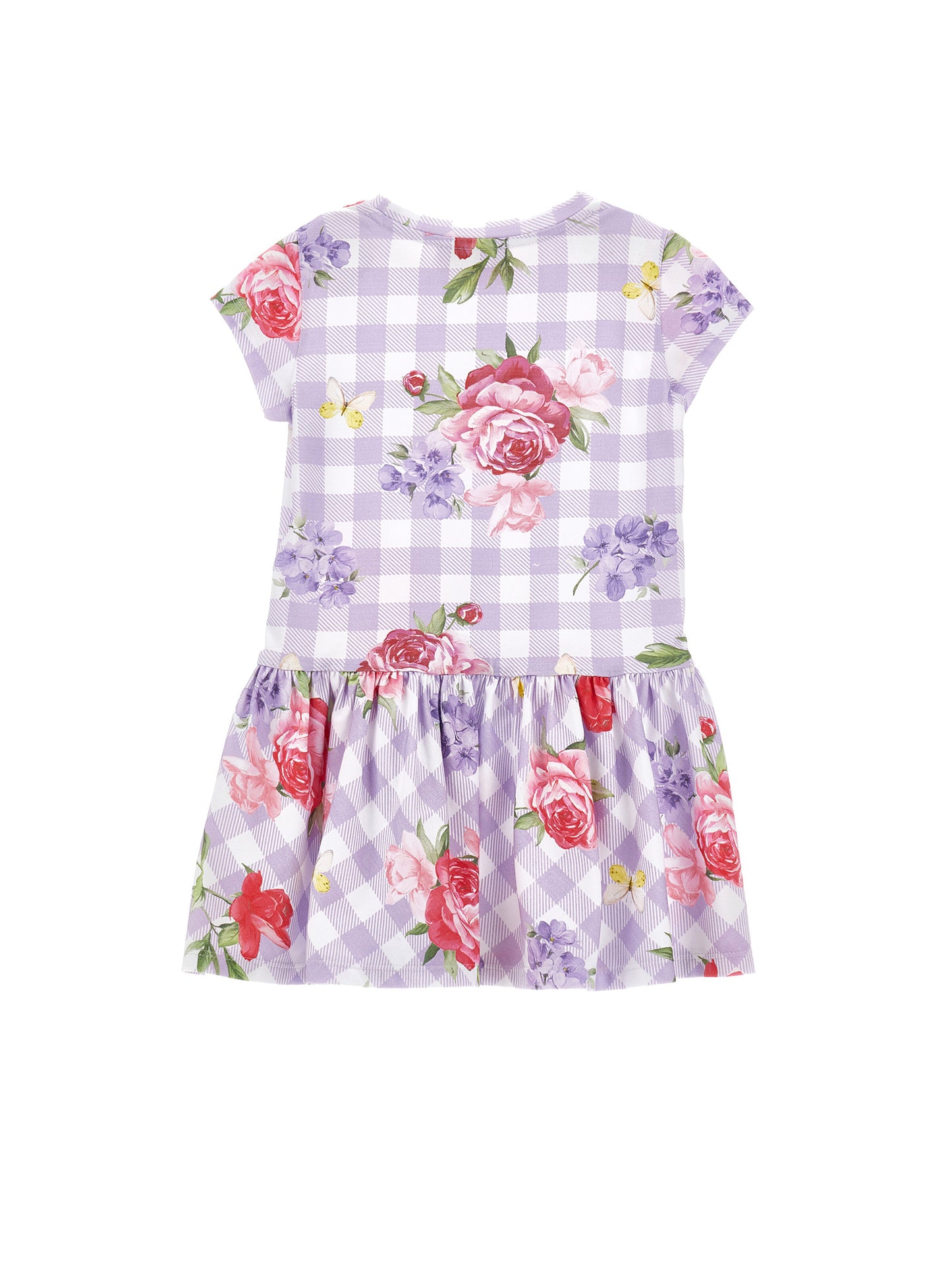 Monnalisa Plaid Bouquet Print Dress