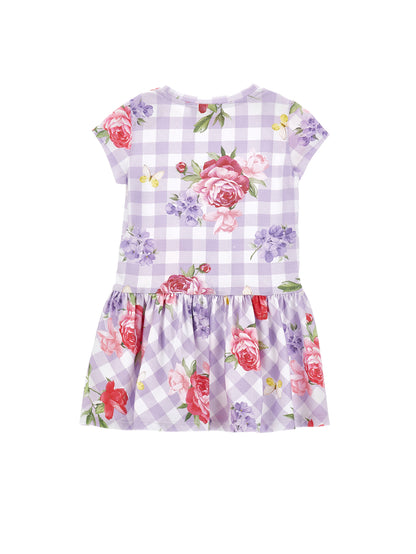 Monnalisa Plaid Bouquet Print Dress