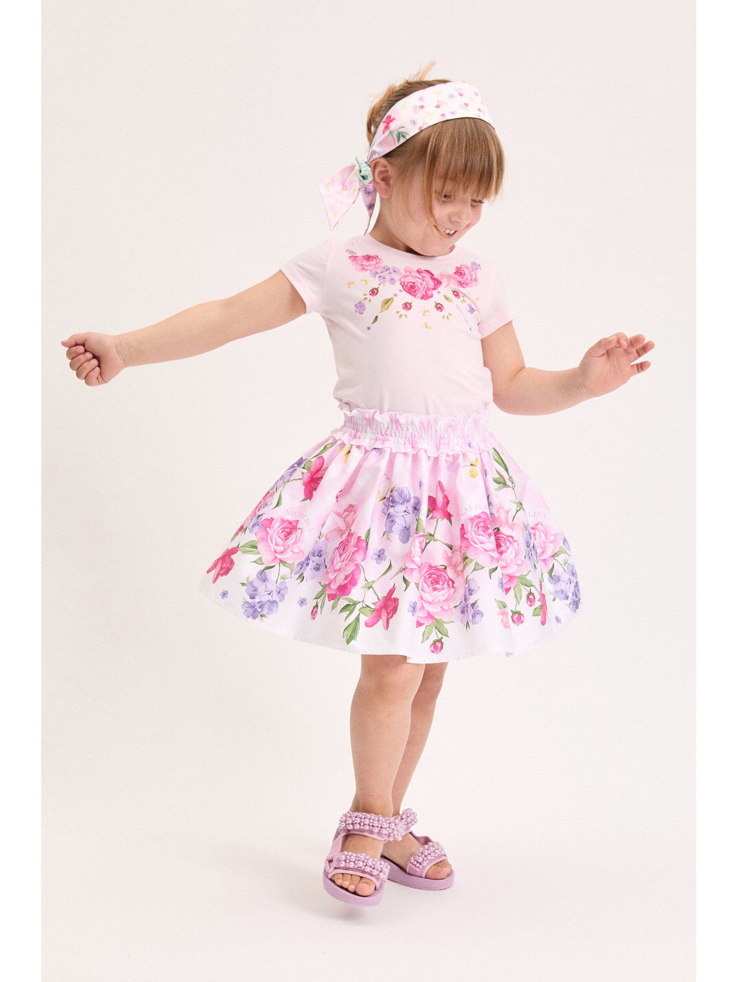 Monnalisa Floral Jersey & Party Skirt Set