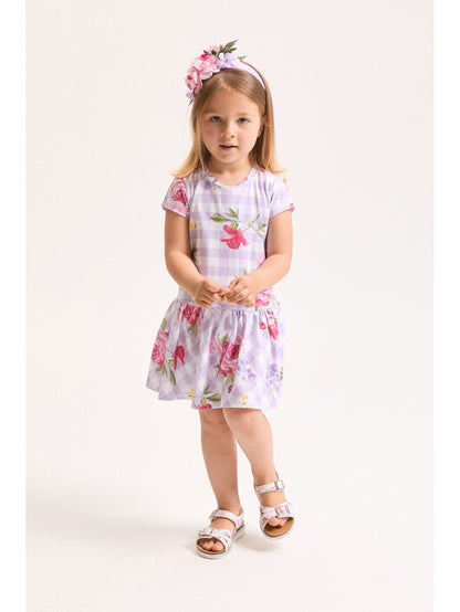 Monnalisa Plaid Bouquet Print Dress