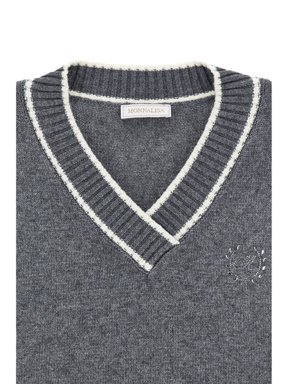 Monnalisa Knit Logo V-Neck Sweater