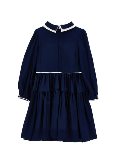Monnalisa LS Twill Dress w/Bow Detail