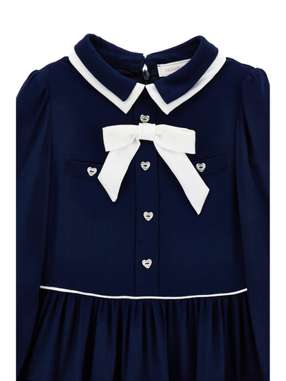 Monnalisa LS Twill Dress w/Bow Detail