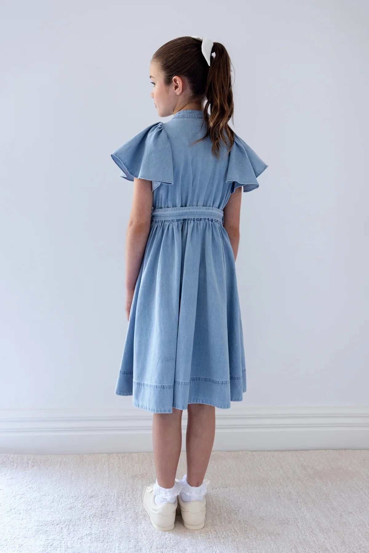 Steph Garden Chambray Flutter Sleeve Shirt Dress