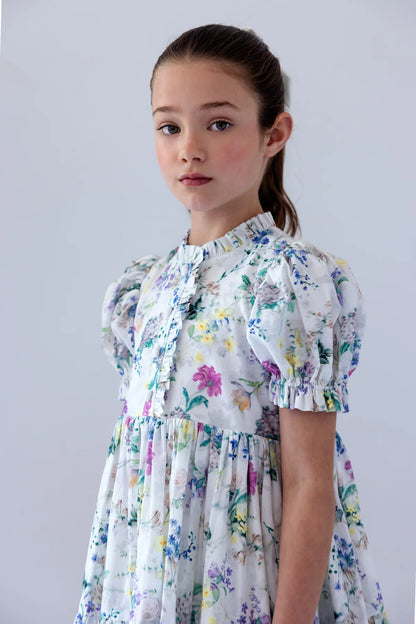 Steph Garden Print Elbow Sleeve Voile Dress