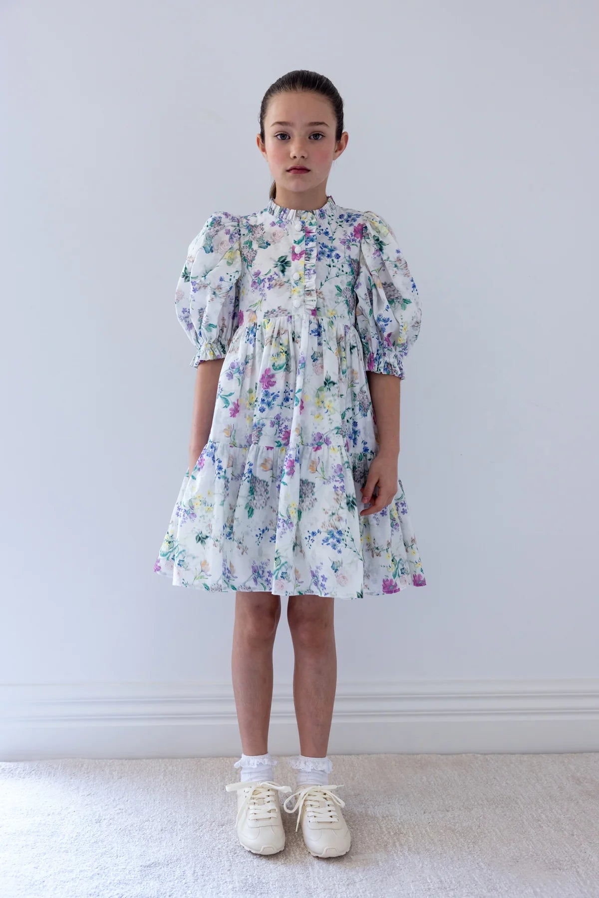 Steph Garden Print Elbow Sleeve Voile Dress