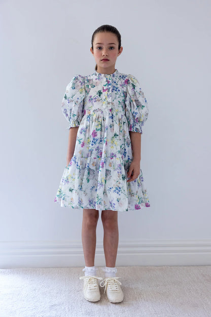Steph Garden Print Elbow Sleeve Voile Dress