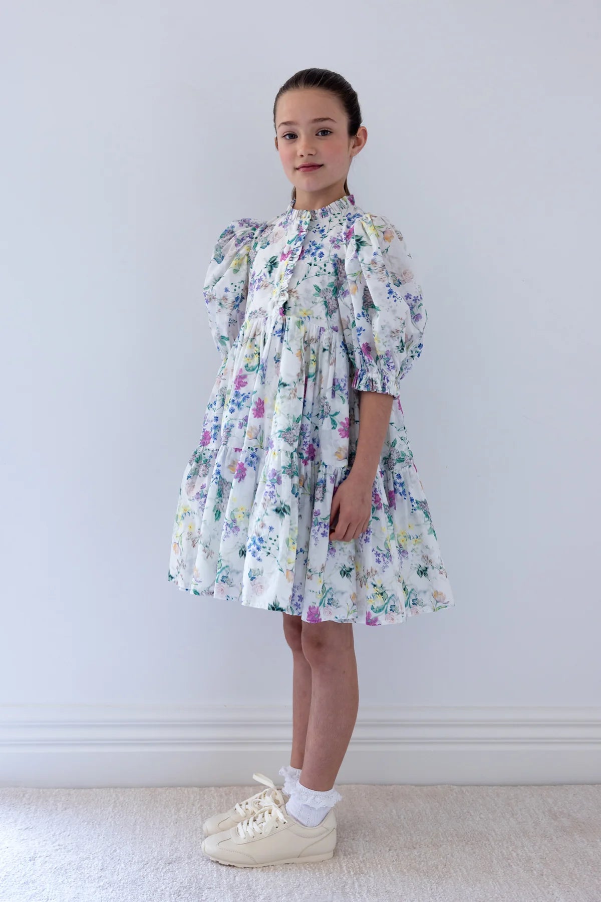 Steph Garden Print Elbow Sleeve Voile Dress