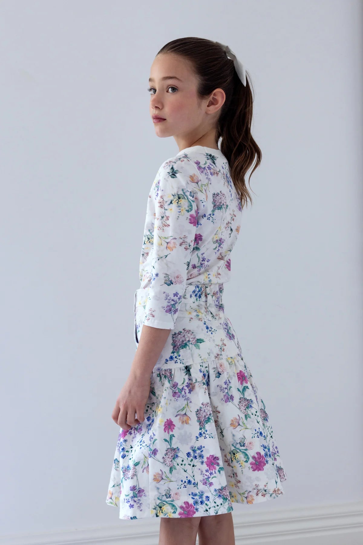 Steph Garden Print T-shirt & Denim Skirt Set