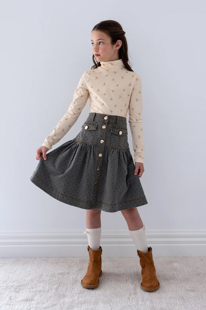 Steph Grey Spot Chambray Skirt