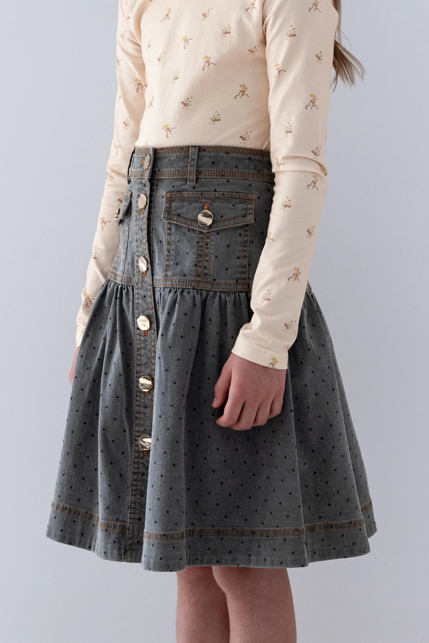 Steph Grey Spot Chambray Skirt