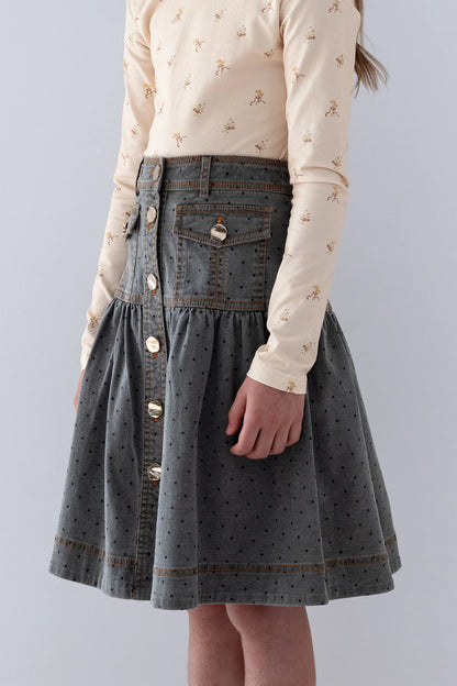 Steph Grey Spot Chambray Skirt