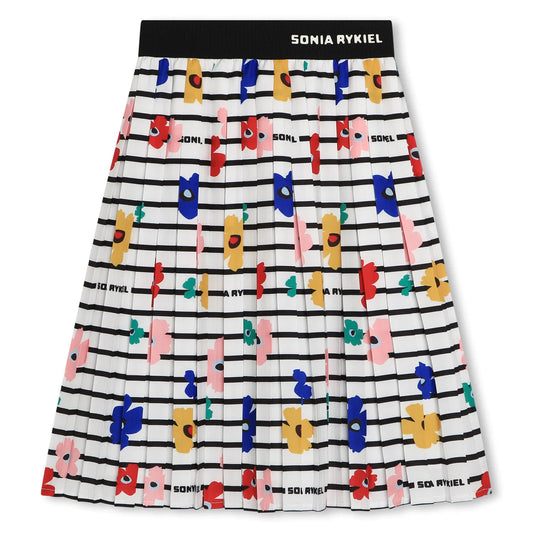 Sonia Rykiel Striped Pleated Flower Print Skirt