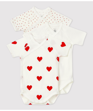 Petite Bateau Baby Girl 3Pk SS Crossover Heart Print Bodysuits