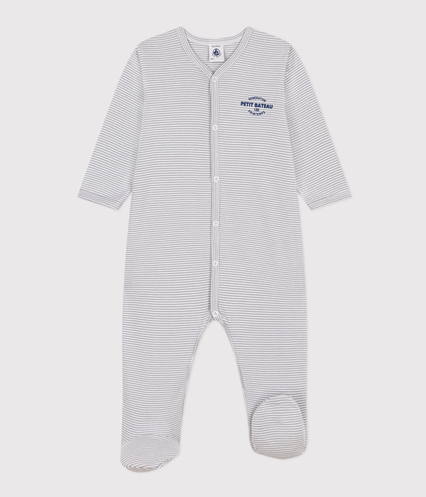 Petit Bateau Baby Boy Front Snap Striped Footie