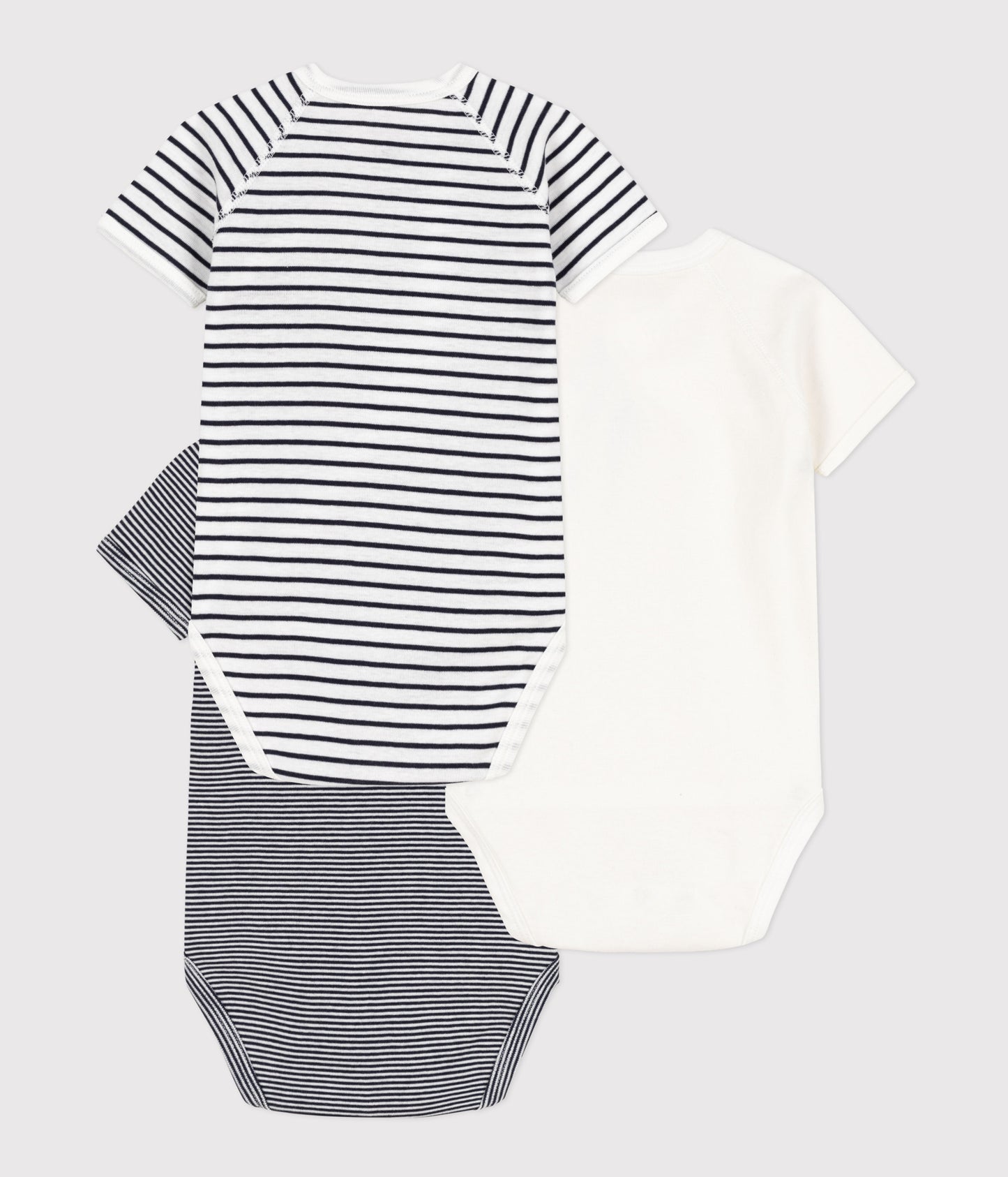 Petite Bateau Baby Boy 3Pk SS Crossover Striped Solid Bodysuits