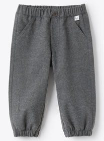 Il Gufo Grey Baby Boys Front Pocket Pants w/ Elastic Cuffs
