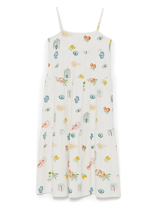Andorine Sleeveless Mediterranean Print Maxi Dress