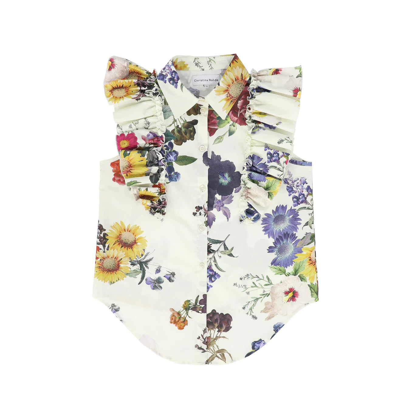 Christina Rohde Ruffle Floral Button Blouse
