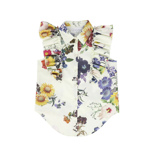 Christina Rohde Ruffle Floral Button Blouse