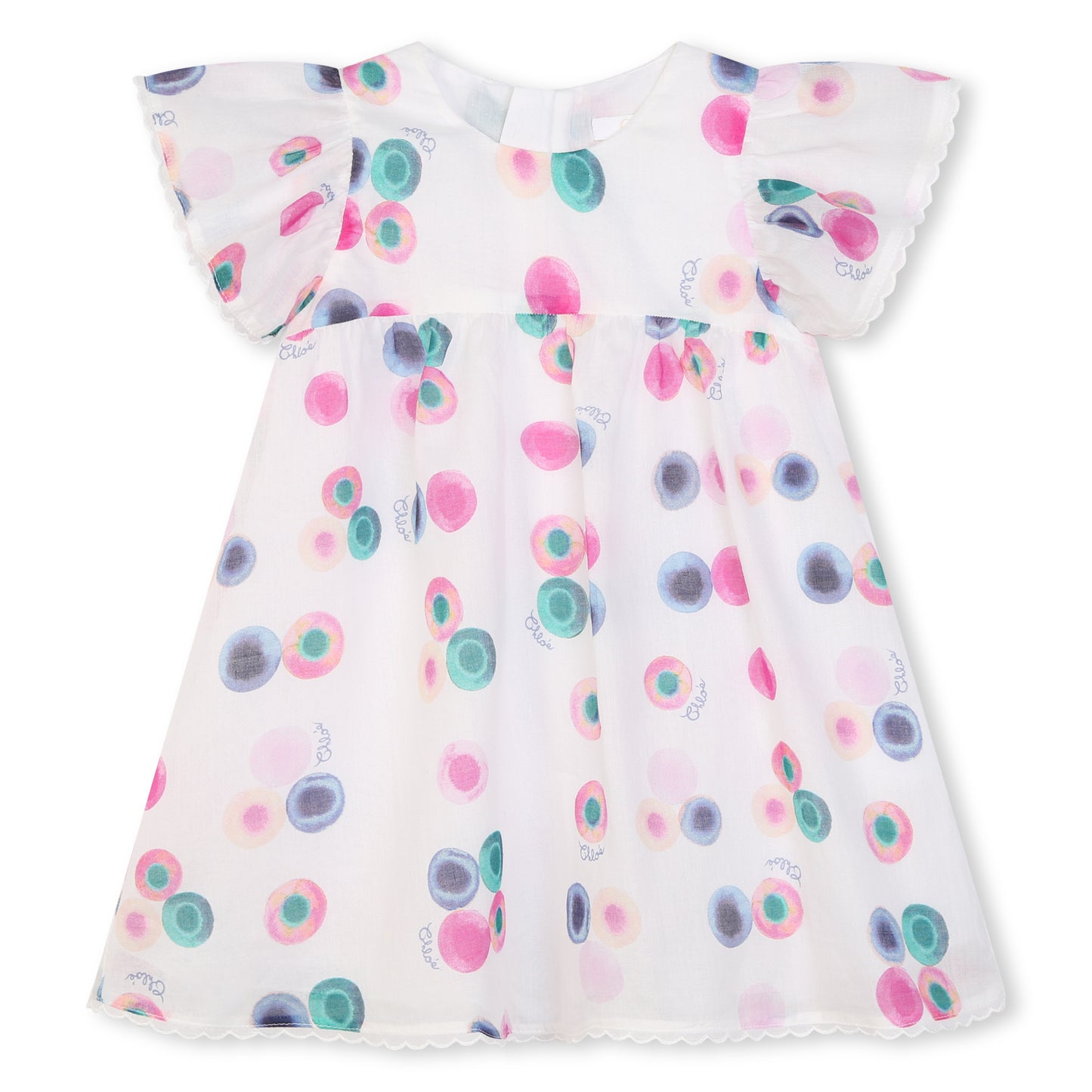 Chloe SS Water Color Spots Dress w/ Hem Detail