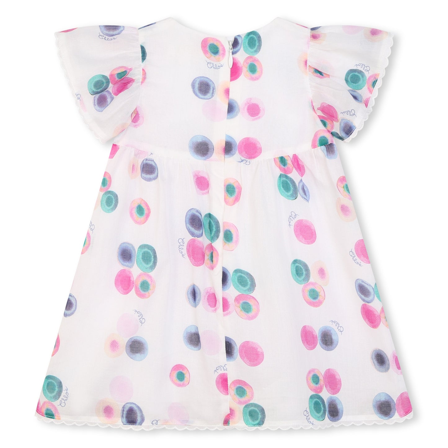 Chloe SS Water Color Spots Dress w/ Hem Detail