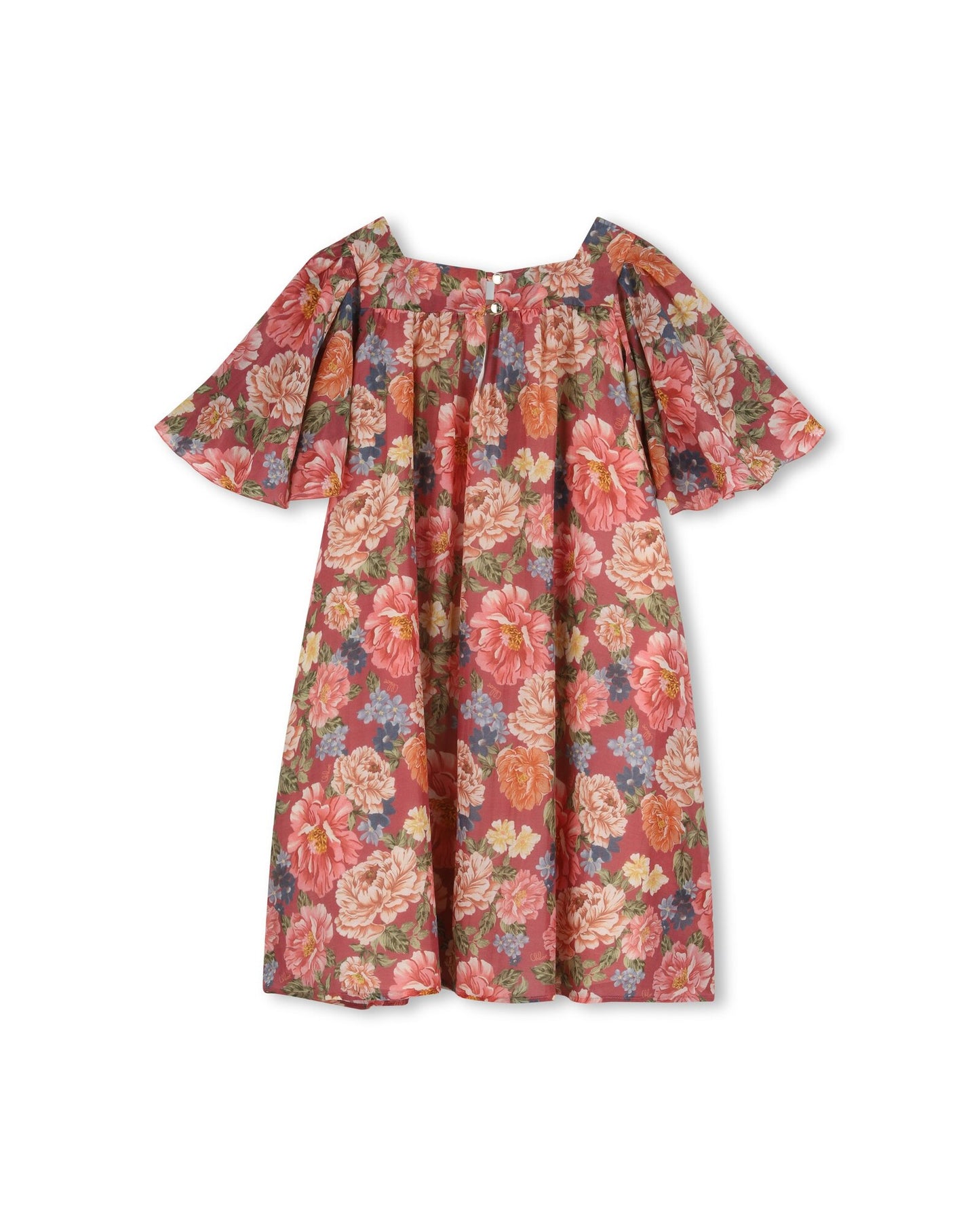 Chloe Floral Print Dress w/ Flounced Sleeves