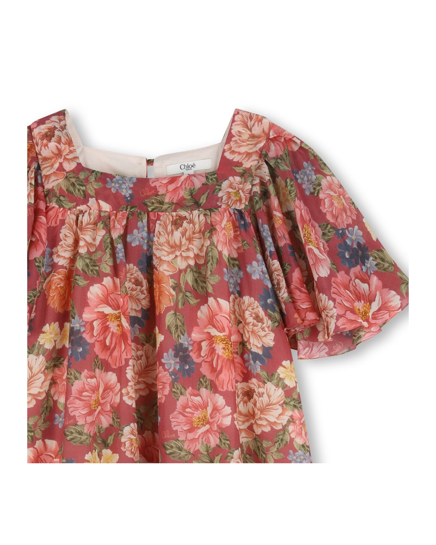 Chloe Floral Print Dress w/ Flounced Sleeves
