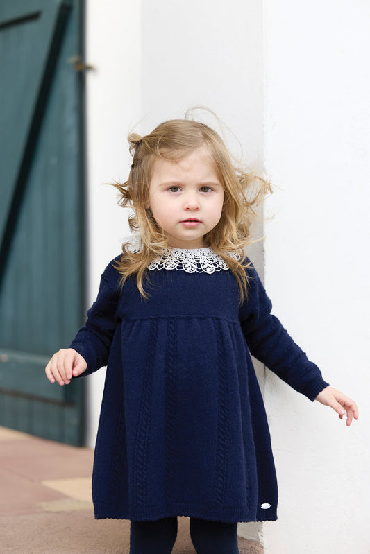 Tartine LS Knit Embro Collar Dress