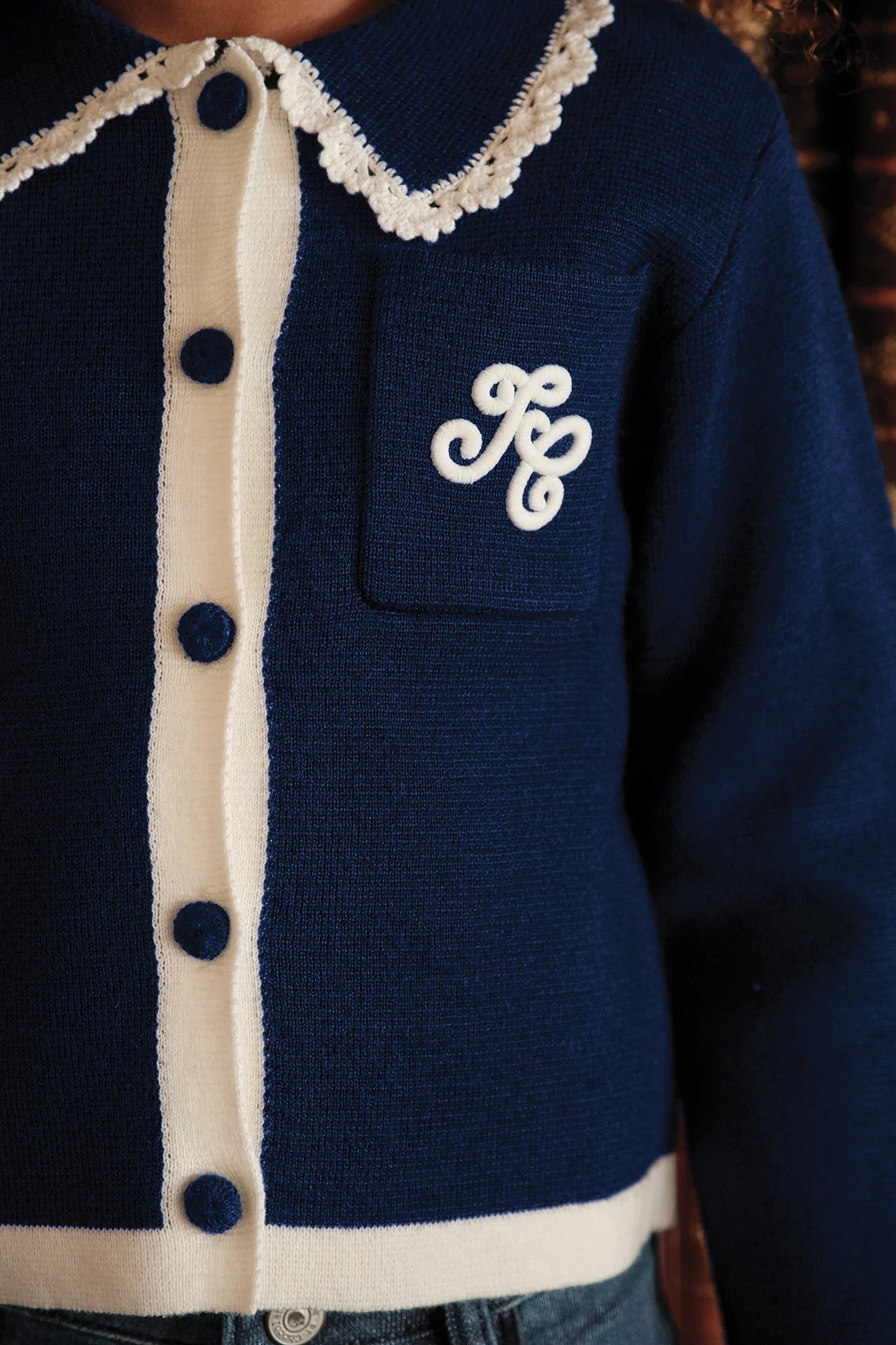 Tartine Embro Collar Logo Cardigan