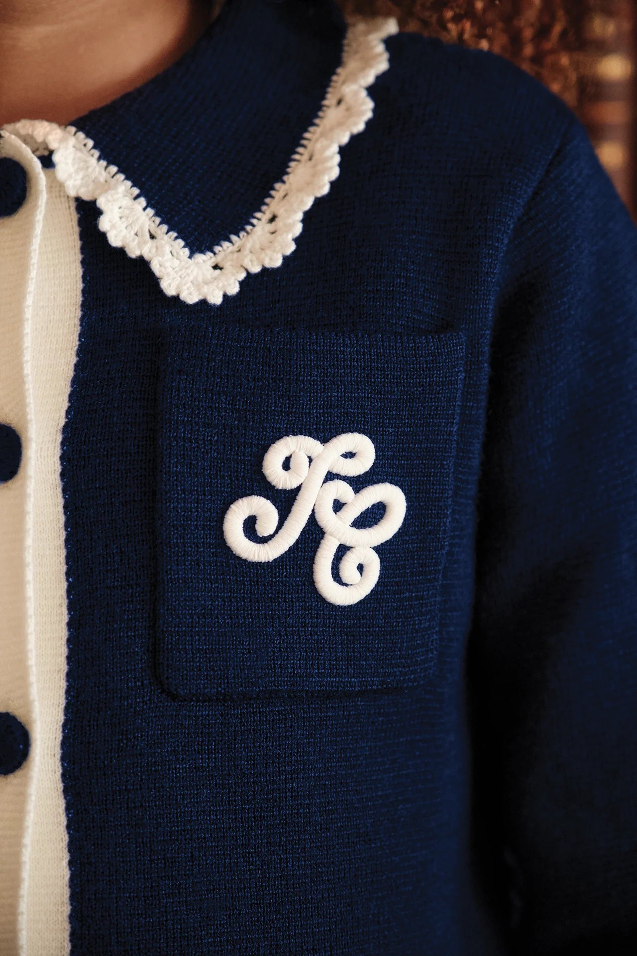 Tartine Embro Collar Logo Cardigan
