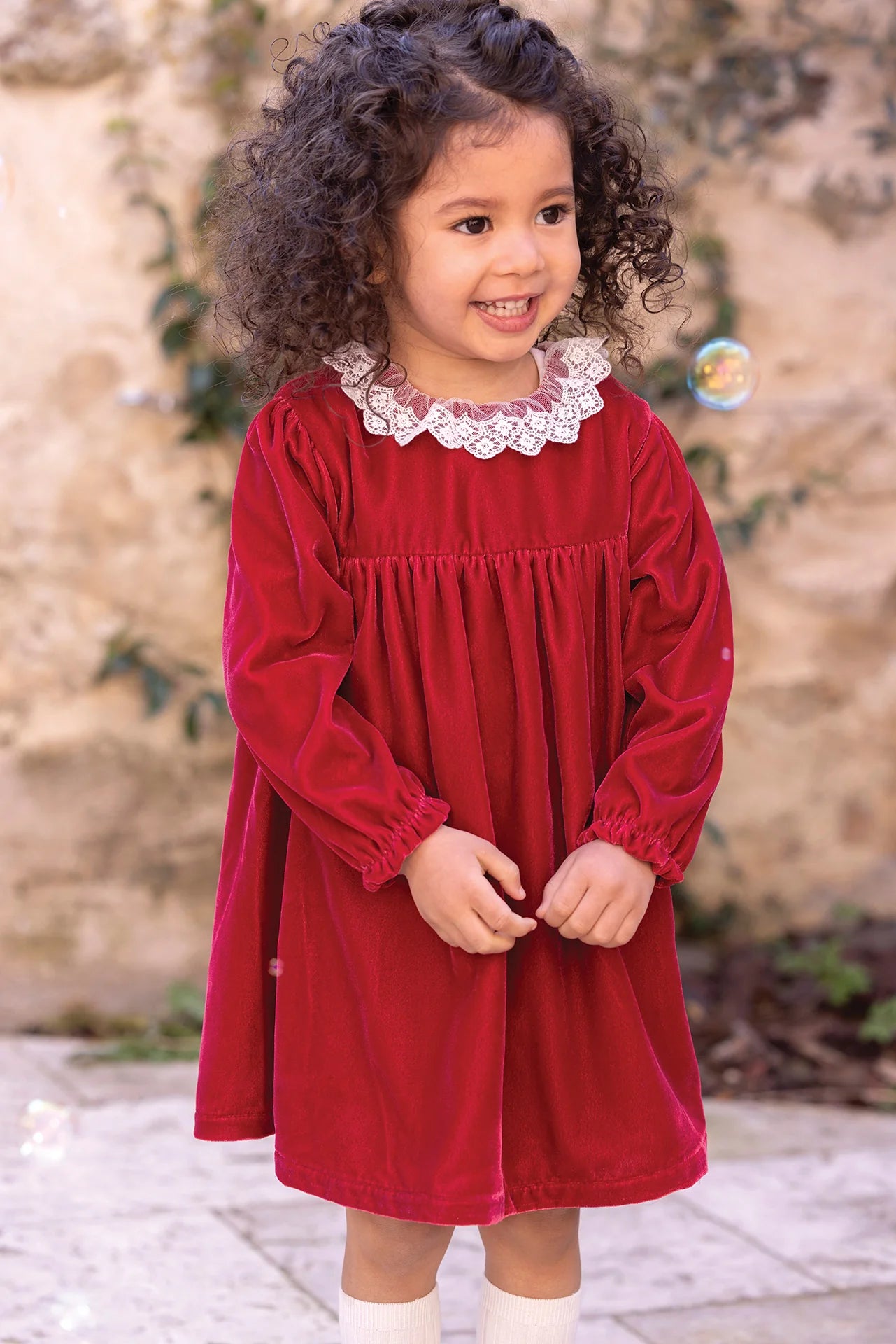 Tartine LS Lace Collar Velvet Dress