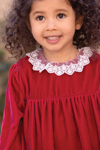 Tartine LS Lace Collar Velvet Dress