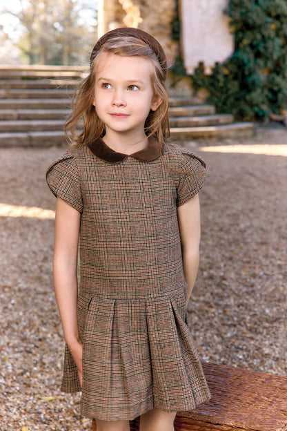 Tartine Velvet Collar Wool Check Dress