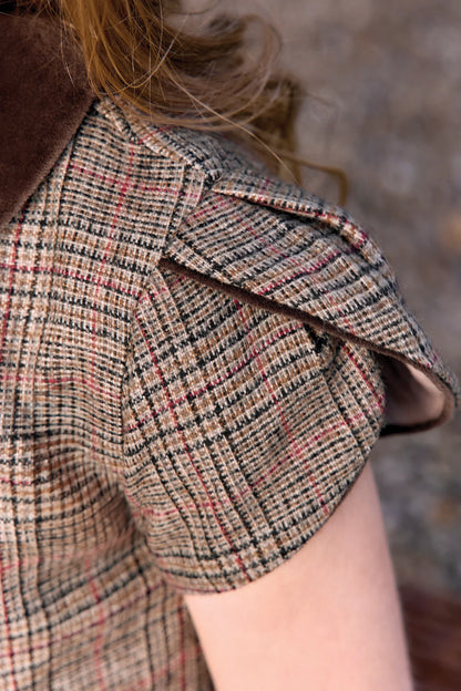 Tartine Velvet Collar Wool Check Dress