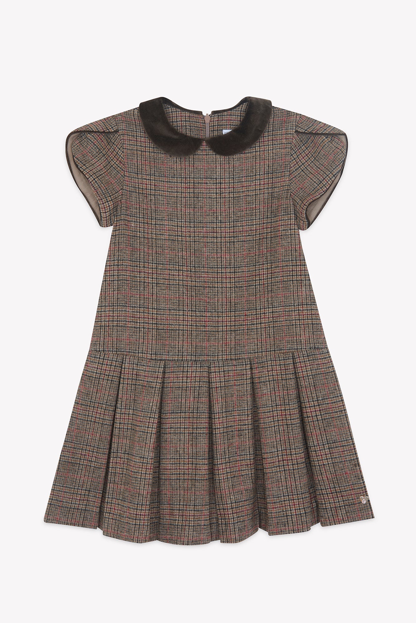 Tartine Velvet Collar Wool Check Dress