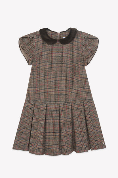 Tartine Velvet Collar Wool Check Dress