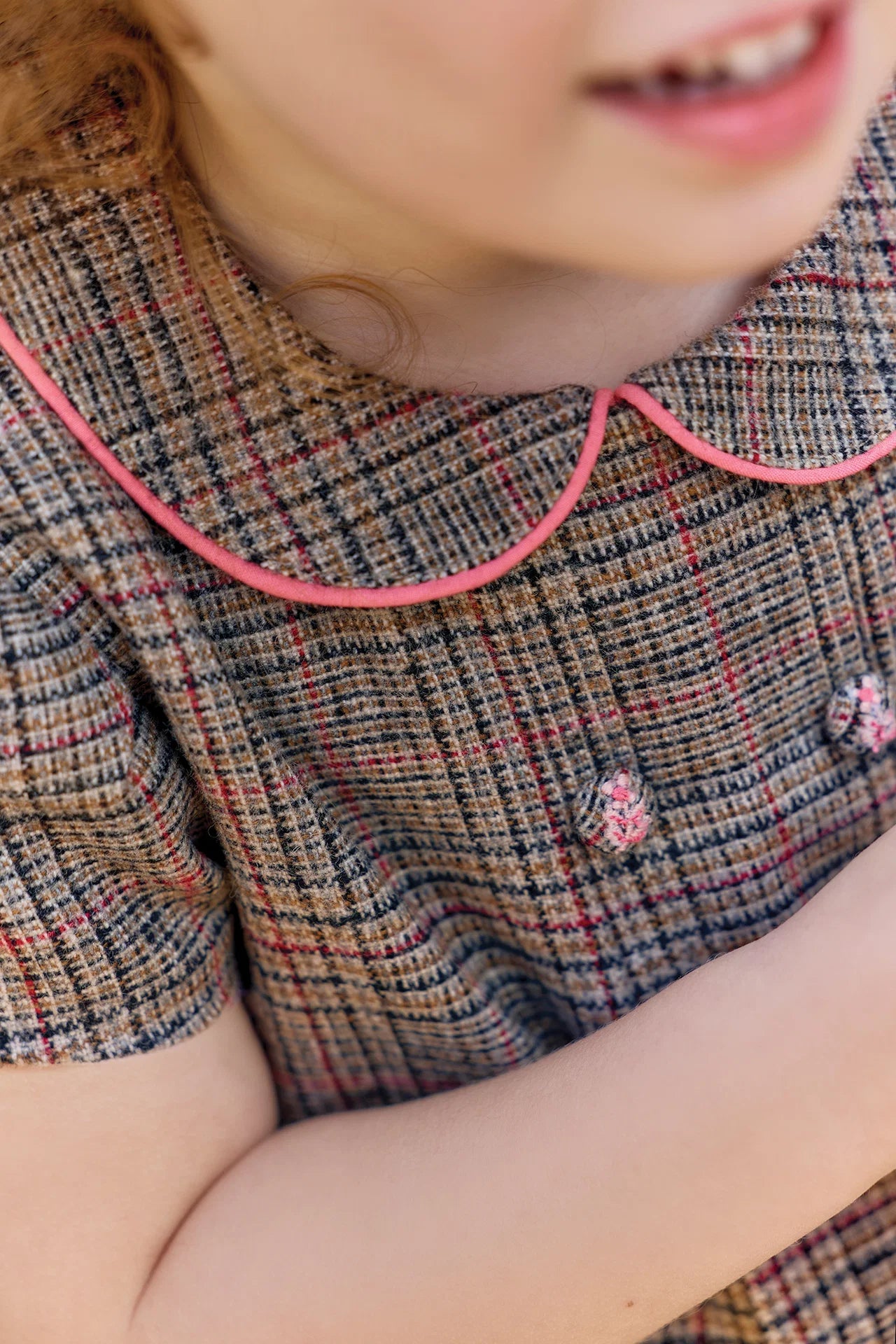Tartine Button Detail Wool Check Dress