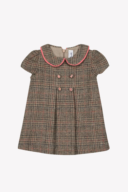 Tartine Button Detail Wool Check Dress