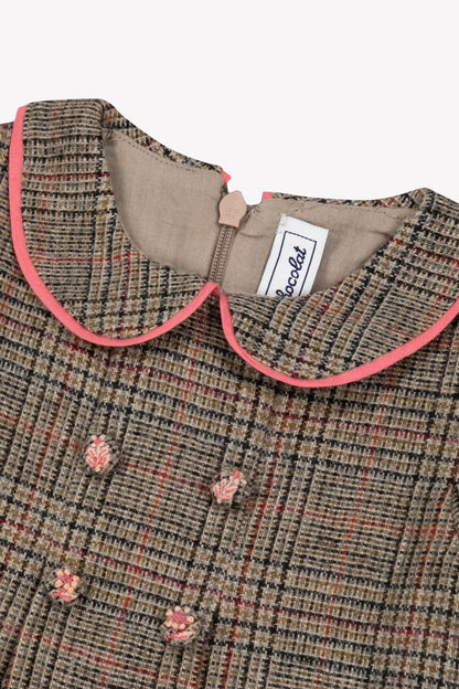 Tartine Button Detail Wool Check Dress