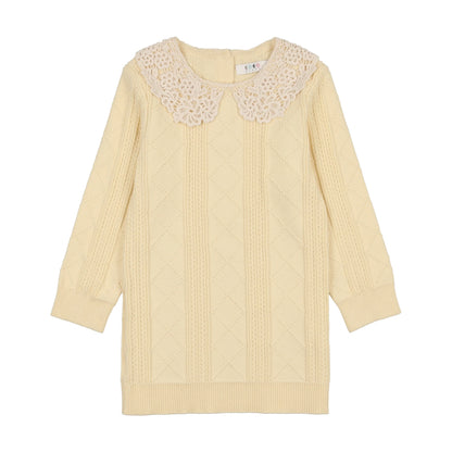 Coco Blanc Crochet Collar Sweater & Pleated Skirt Set