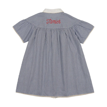 Coco Blanc Striped Collared Cherry Embro Dress