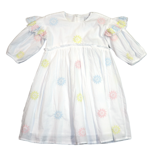 Stella McCartney Puffy Sleeve Dress w/ Multicolored Embroidery Flowers
