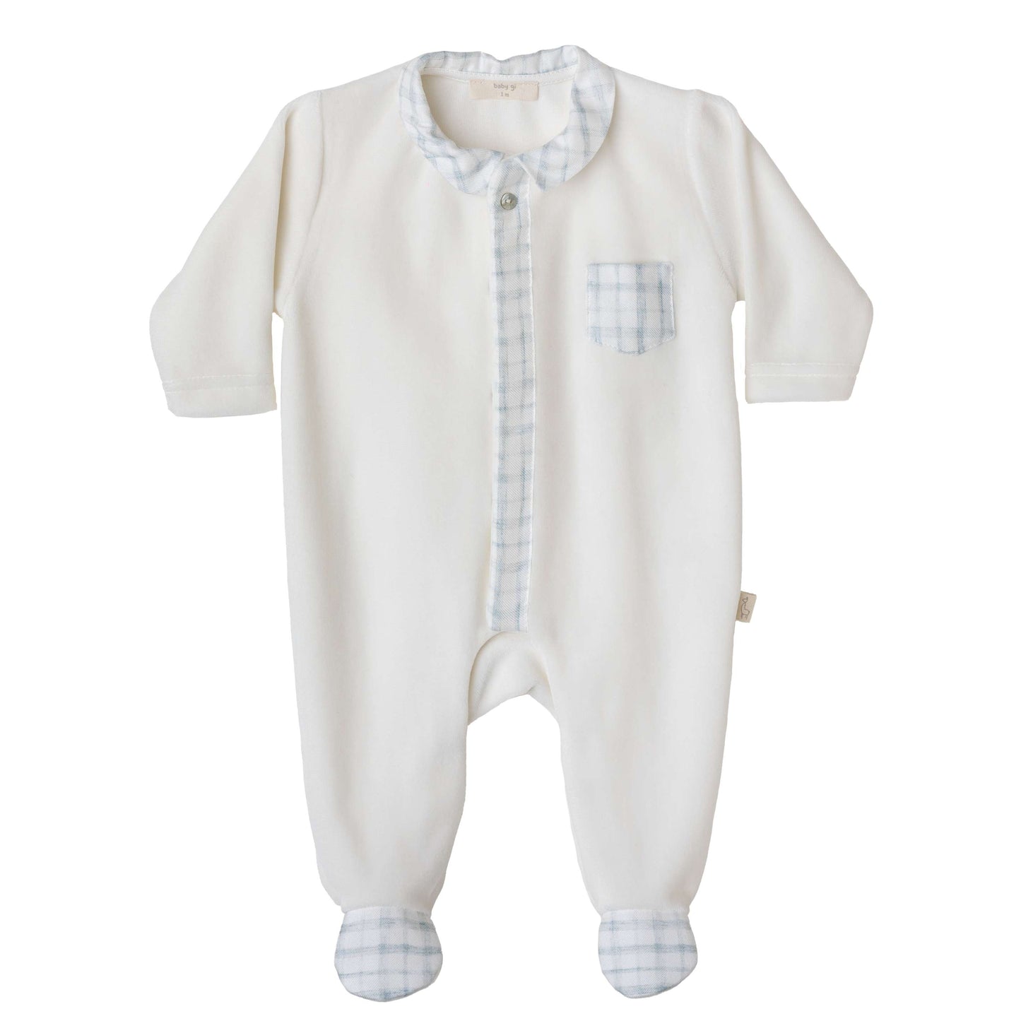 Baby Gi Plaid Collar Ewan Velour Footie w/ Pocket