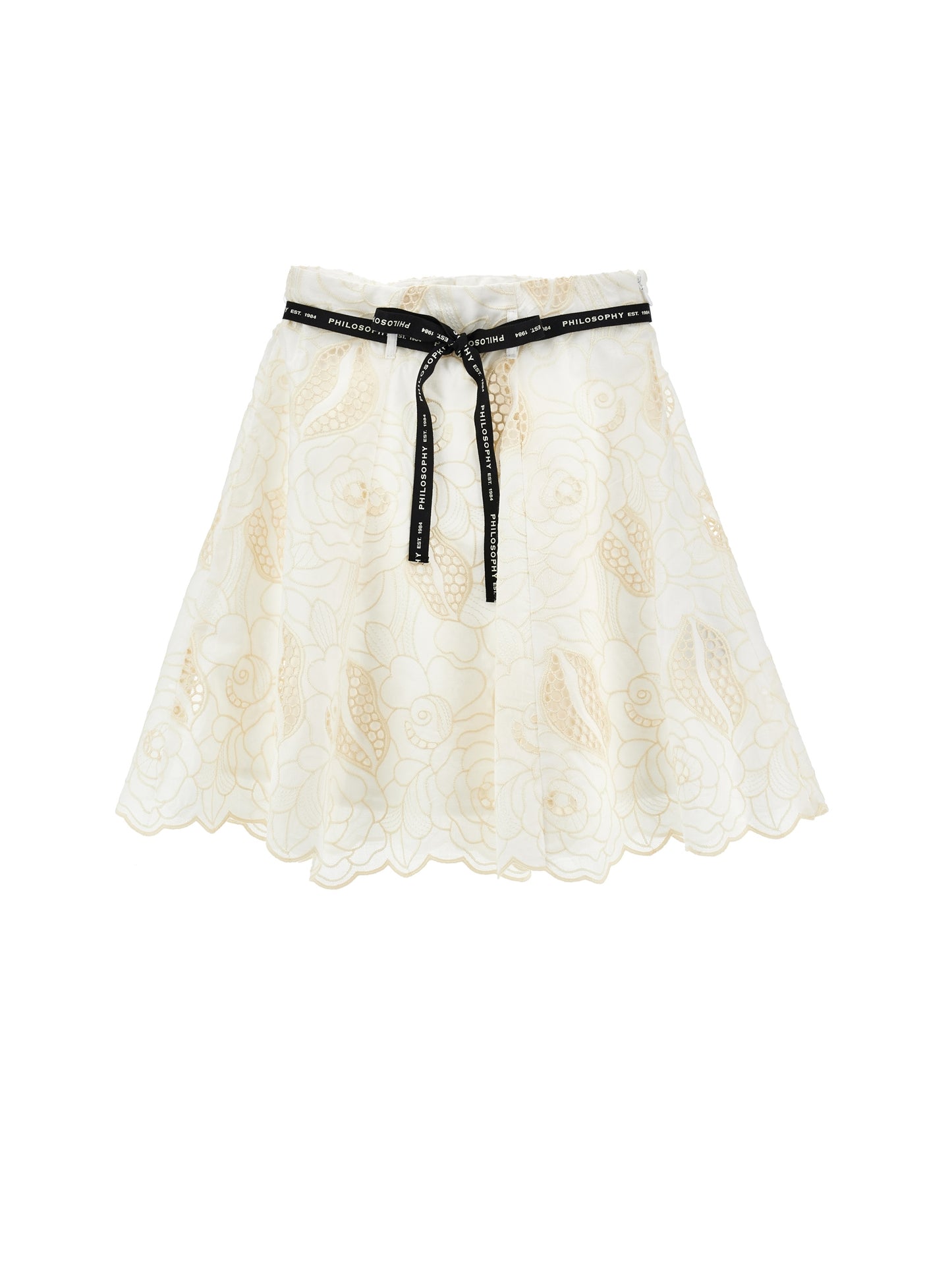 Philosophy Embroidered Cotton Skirt w/ Logo Tie Belt