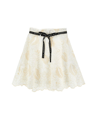 Philosophy Embroidered Cotton Skirt w/ Logo Tie Belt